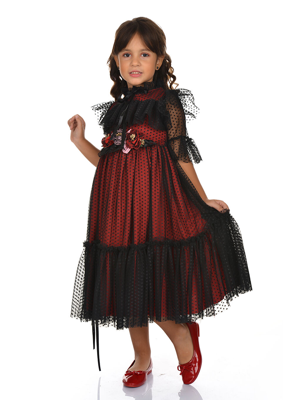 Kırmızı Dantel Vintage Çantalı Elbise MNKA248-4