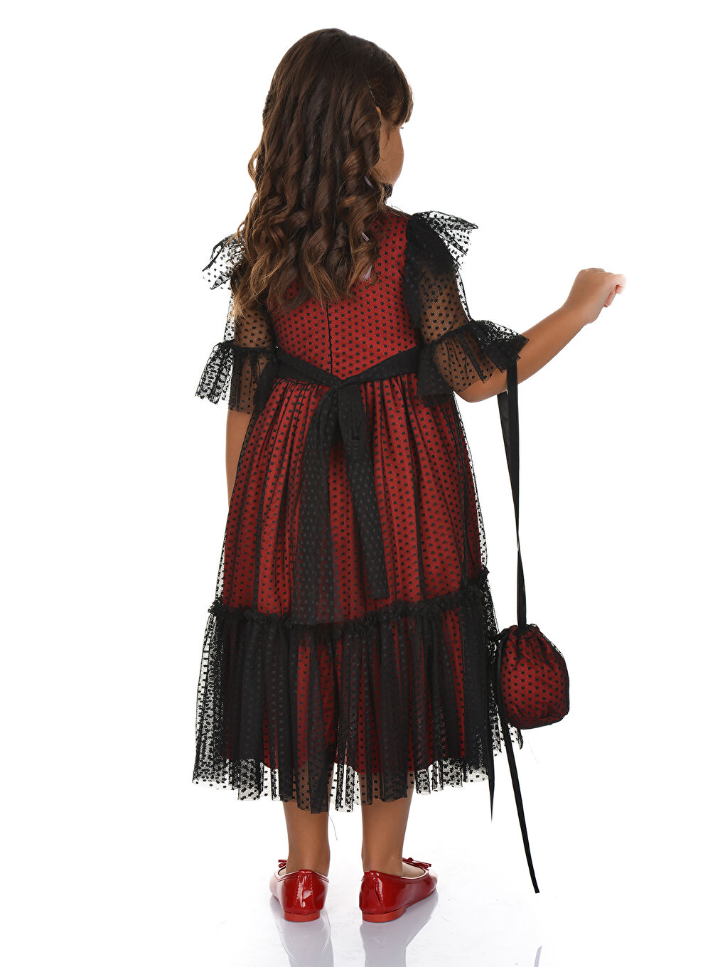 Kırmızı Dantel Vintage Çantalı Elbise MNKA248-5