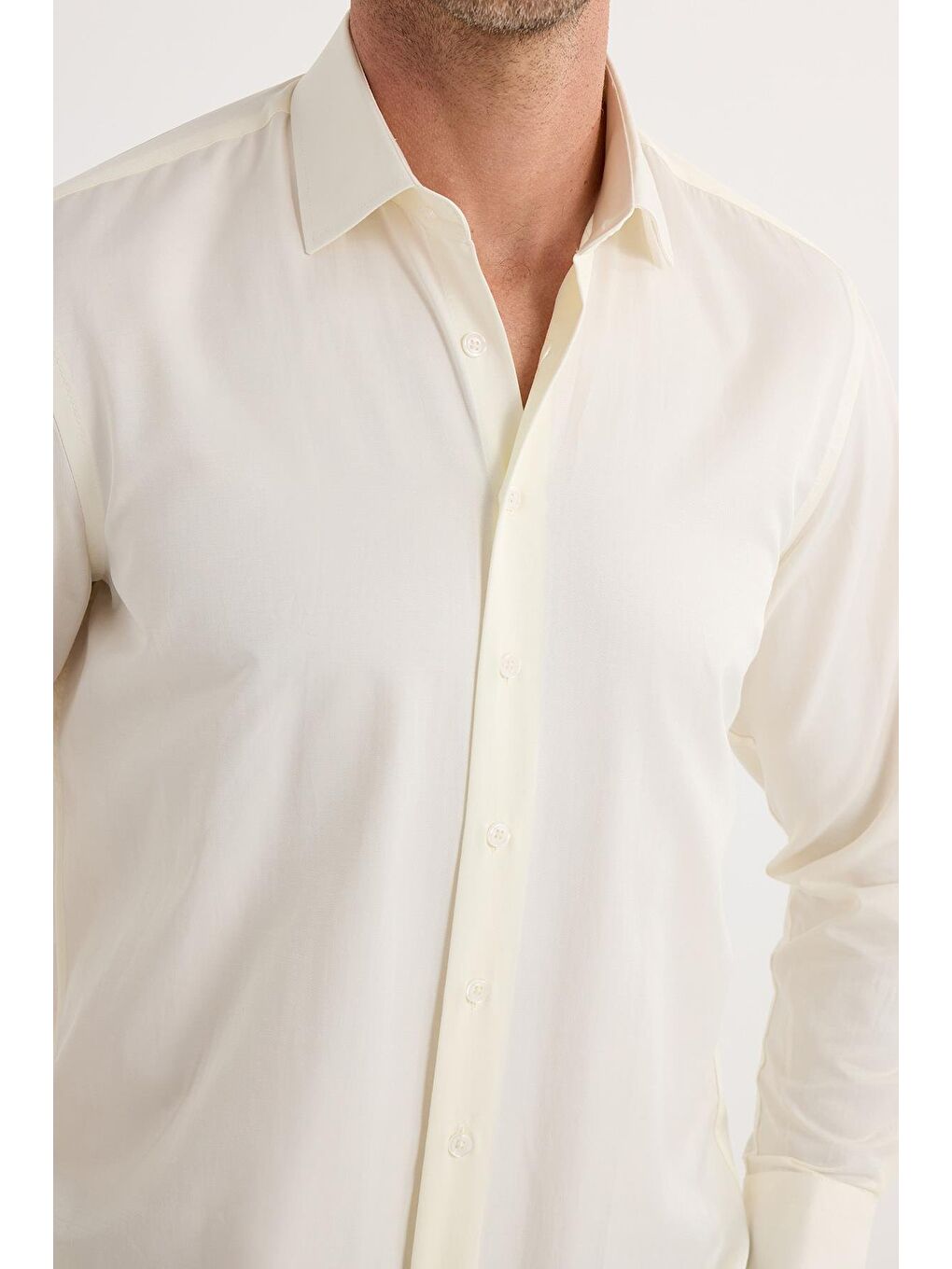 Erkek Regular Fit Klasik Kesim Pamuklu Düz Ekru Gömlek-2