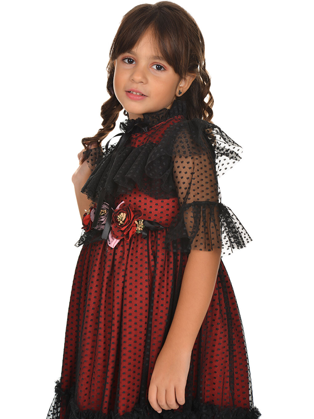 Kırmızı Dantel Vintage Çantalı Elbise MNKA248-6