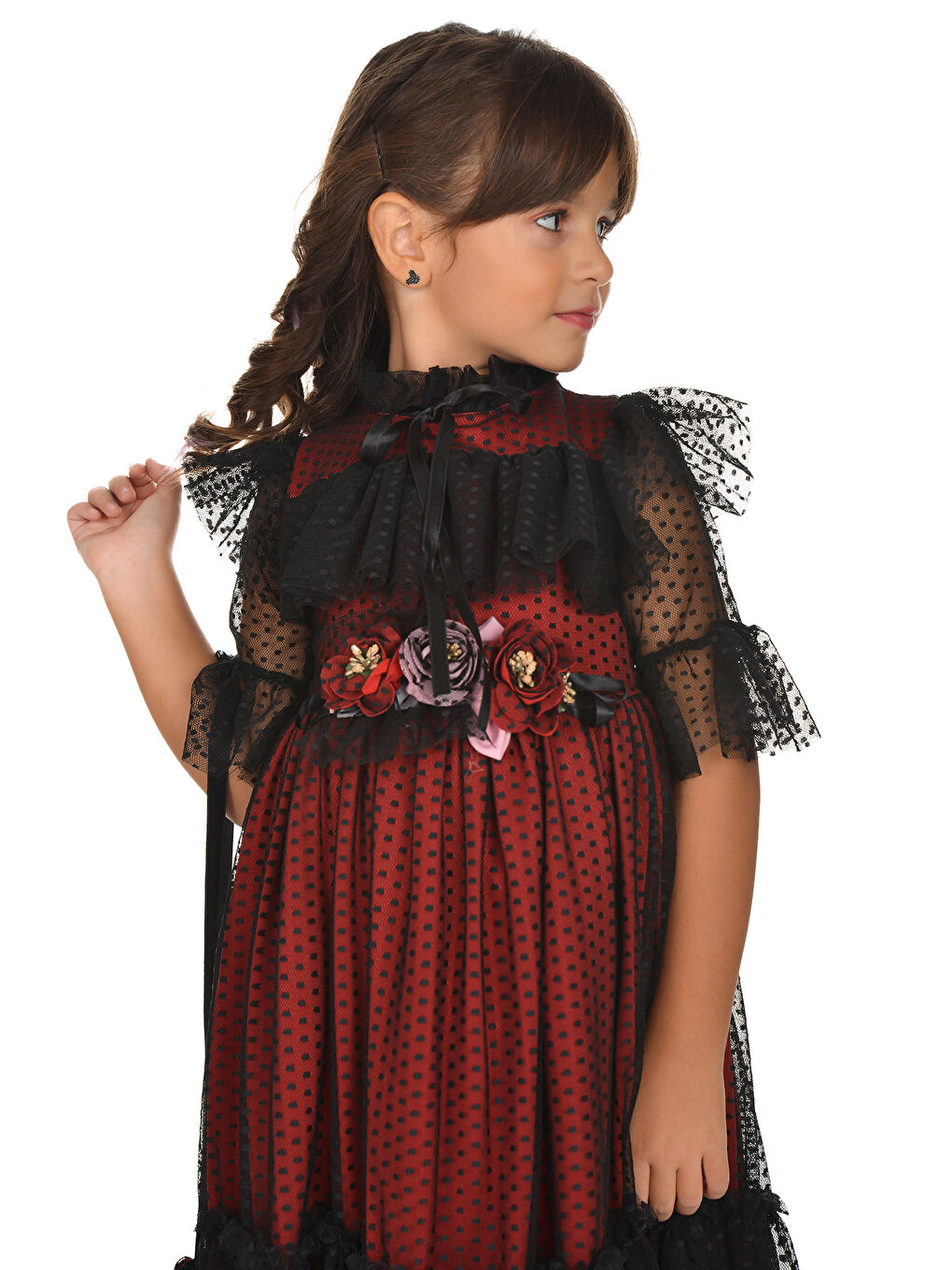 Kırmızı Dantel Vintage Çantalı Elbise MNKA248-7