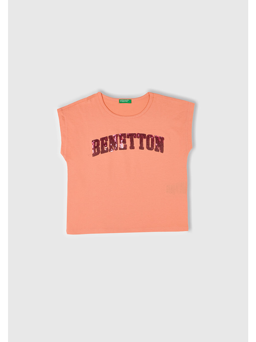 Bej Kız Çocuk Yavruağzı Benetton Logo Baskılı T-Shirt