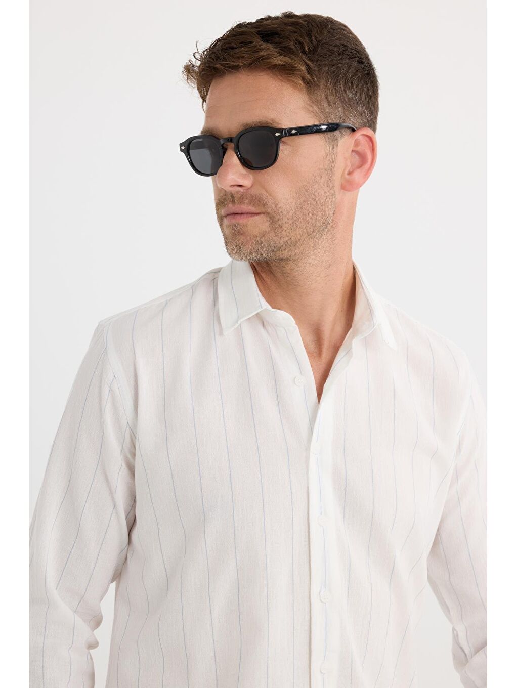 Karışık Erkek Regular Fit Klasik Kesim Spor Yaka Çizgili Pamuk Gömlek-1