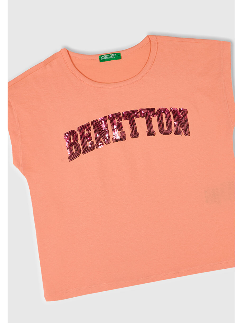 Bej Kız Çocuk Yavruağzı Benetton Logo Baskılı T-Shirt-1