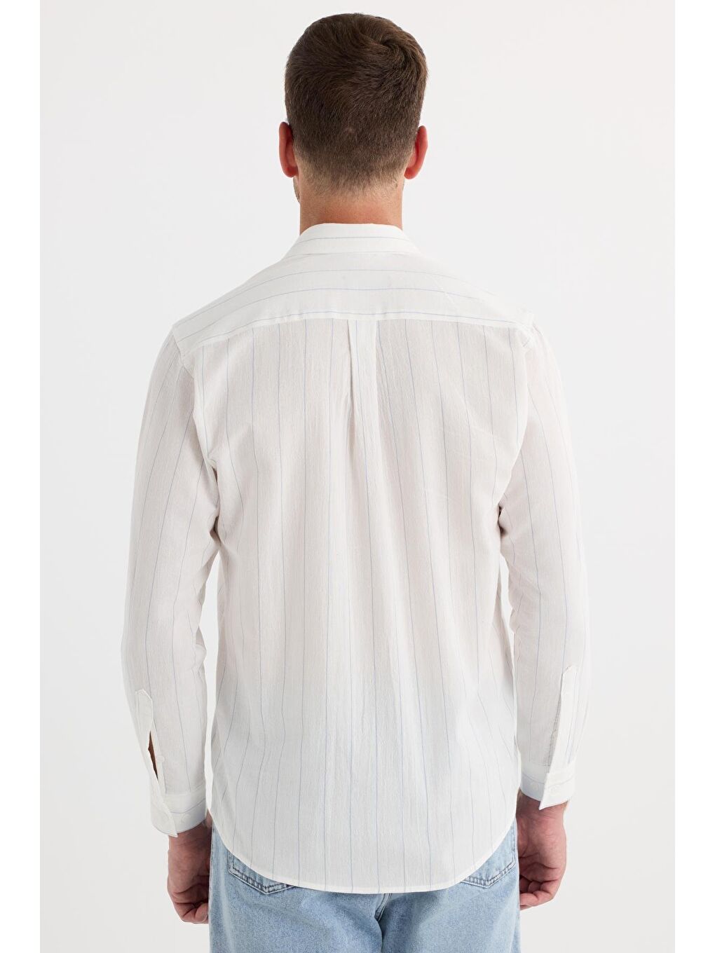 Karışık Erkek Regular Fit Klasik Kesim Spor Yaka Çizgili Pamuk Gömlek-6