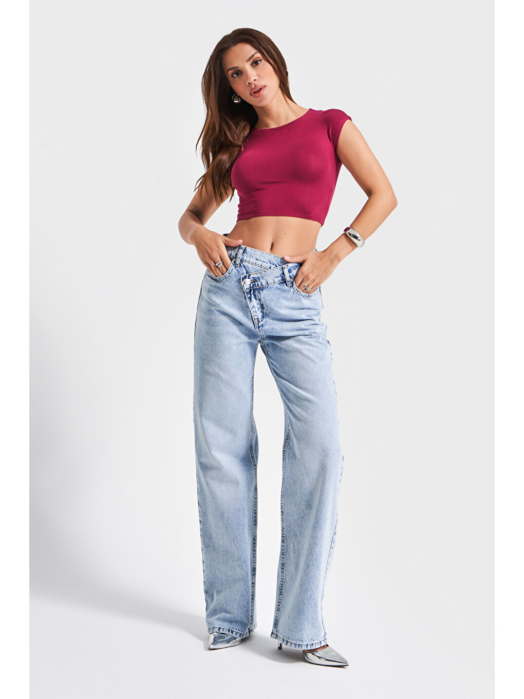 Kadın Bordo Renk S5-35 Süper Esnek Kumaş %100 Pamuk Crop Fit Body-2