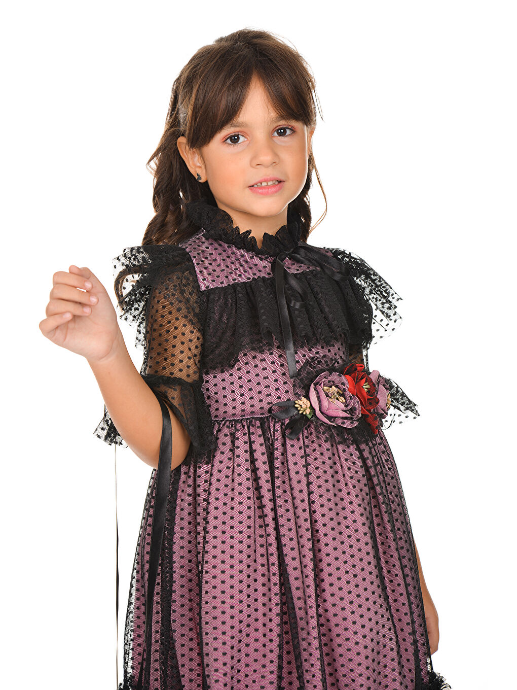 Pembe Dantel Vintage Çantalı Elbise MNKA248-2