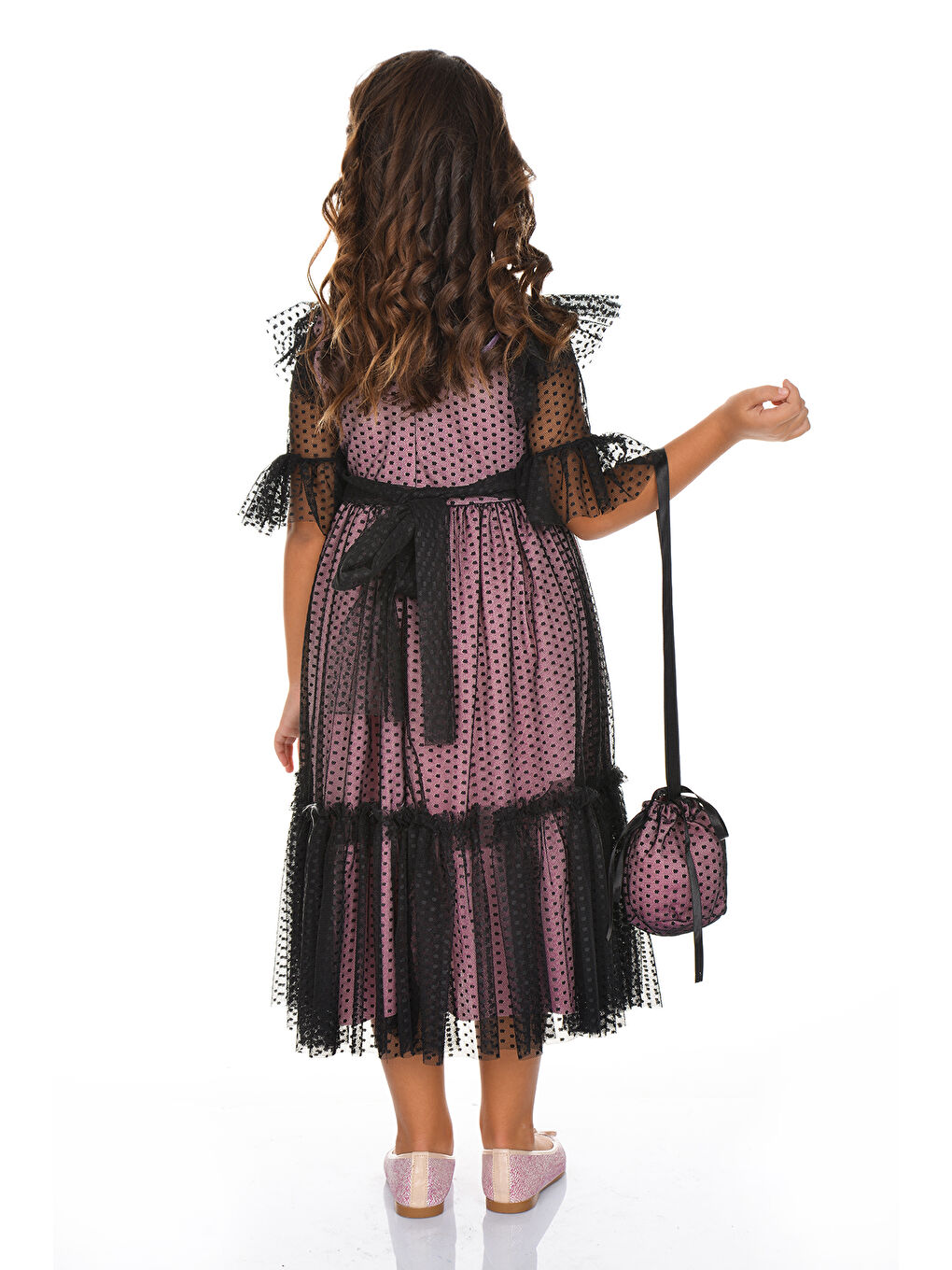 Pembe Dantel Vintage Çantalı Elbise MNKA248-4