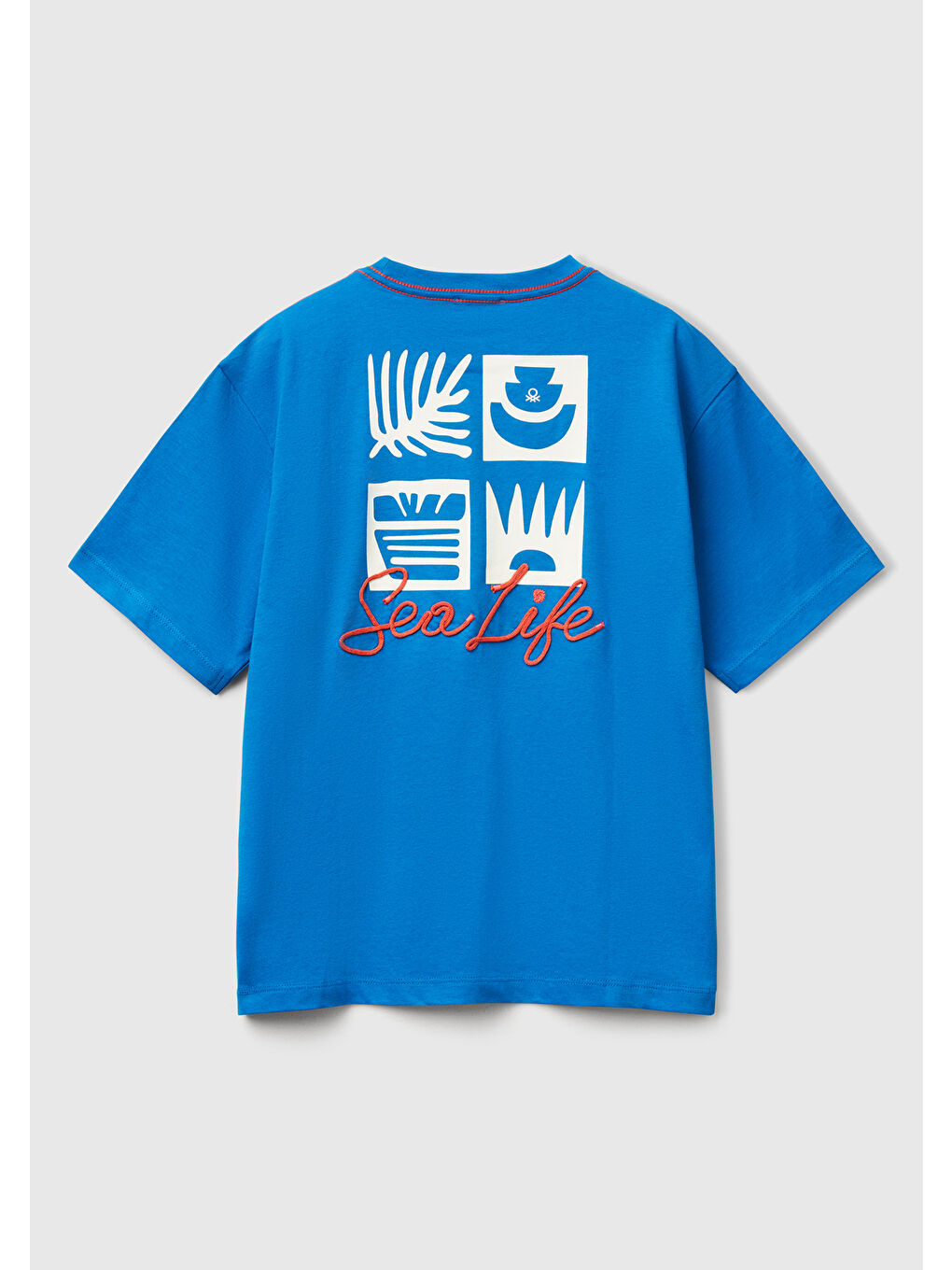 Erkek Çocuk Saks Mavi Slogan Baskılı Oversize T-Shirt-1