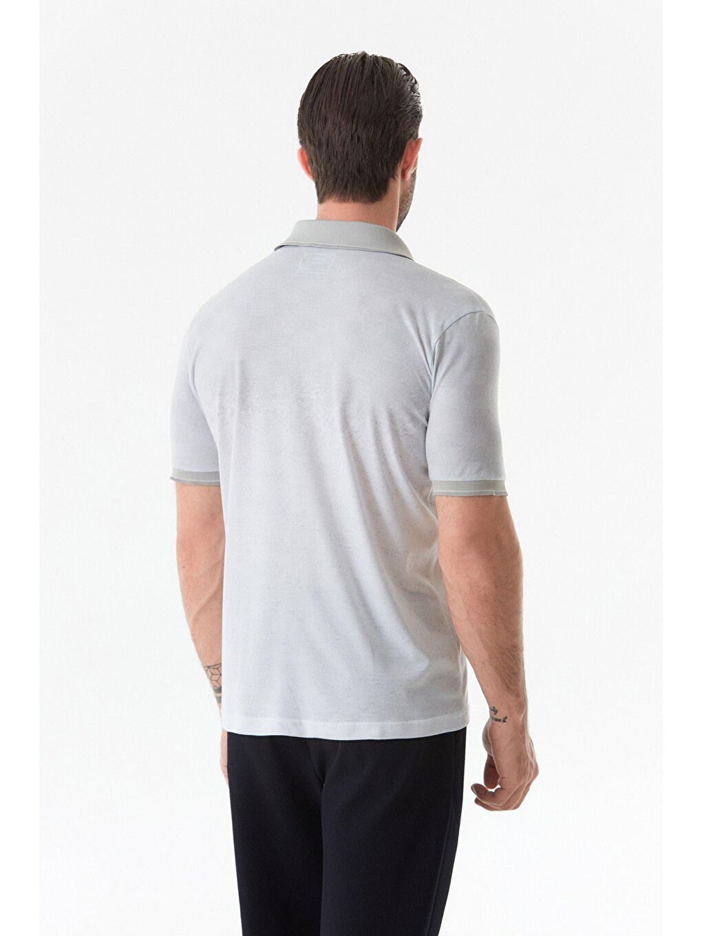 Gri Baskılı Polo Yaka Tişört-1