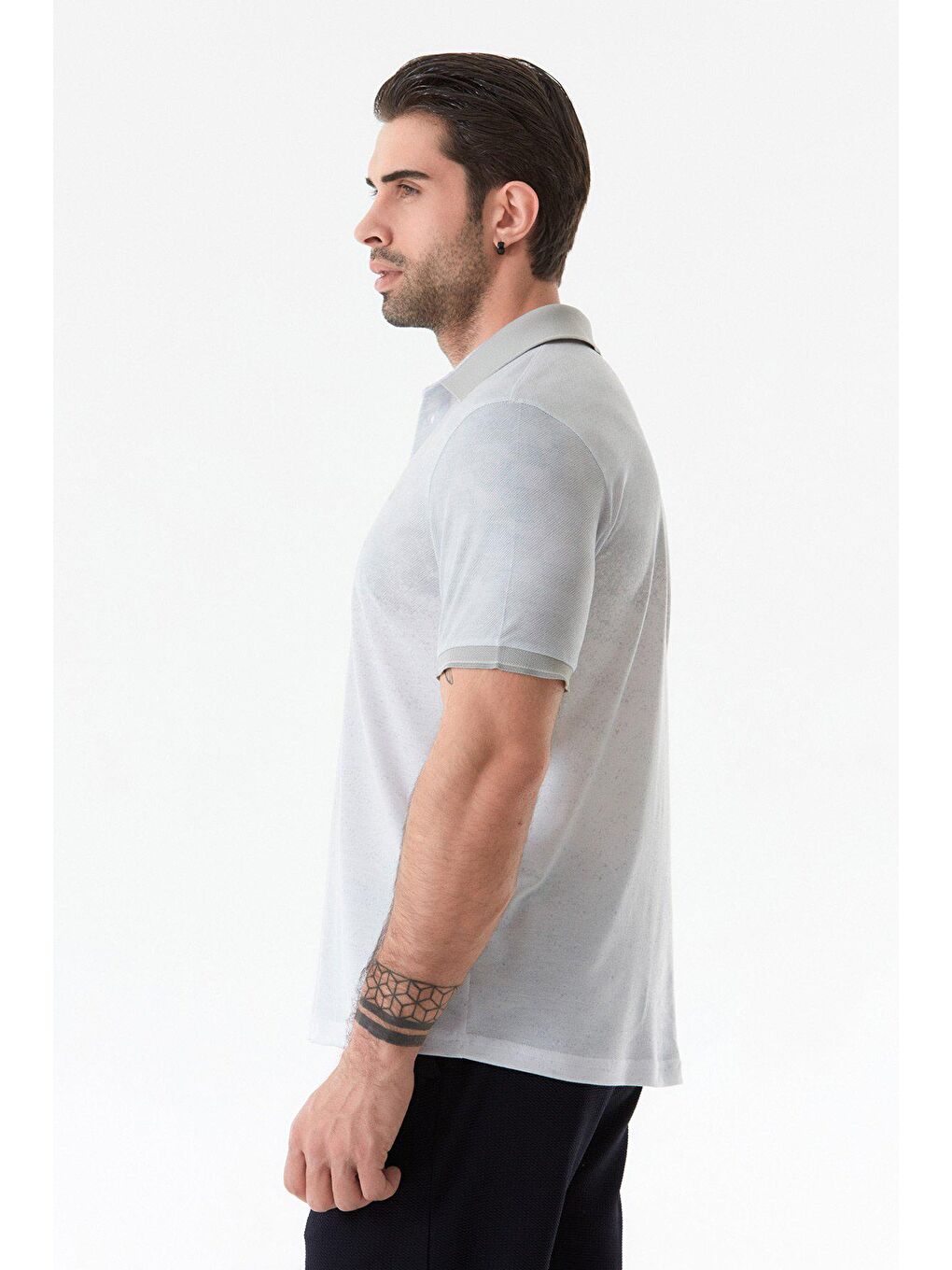 Gri Baskılı Polo Yaka Tişört-2