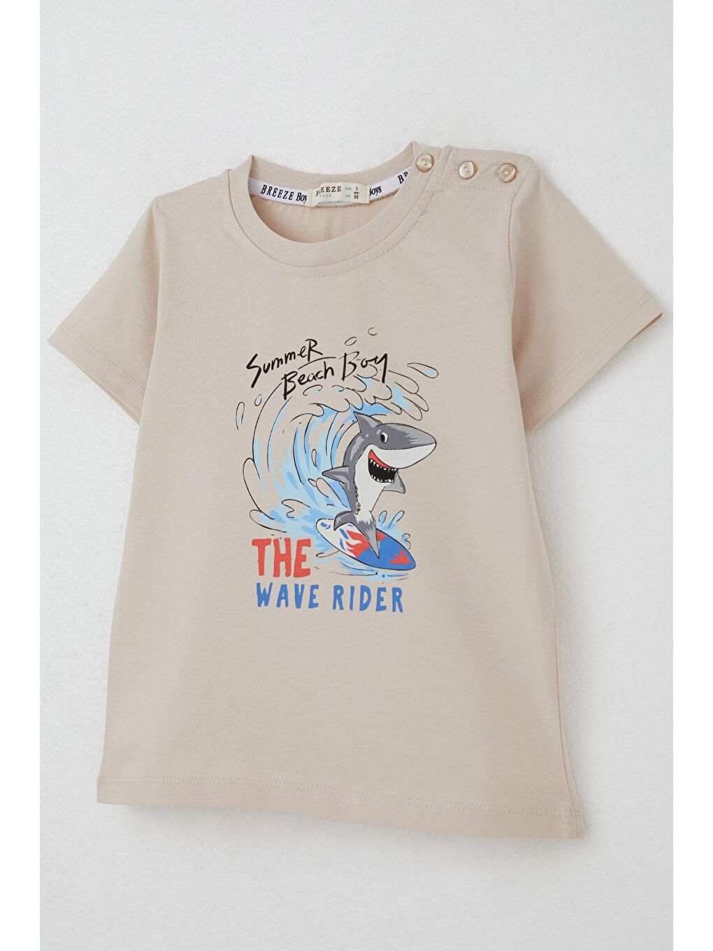 Erkek Çocuk Tişört Sörfçü Sevimli Köpek Balığı Baskılı Bej (1.5-5 Yaş)-2