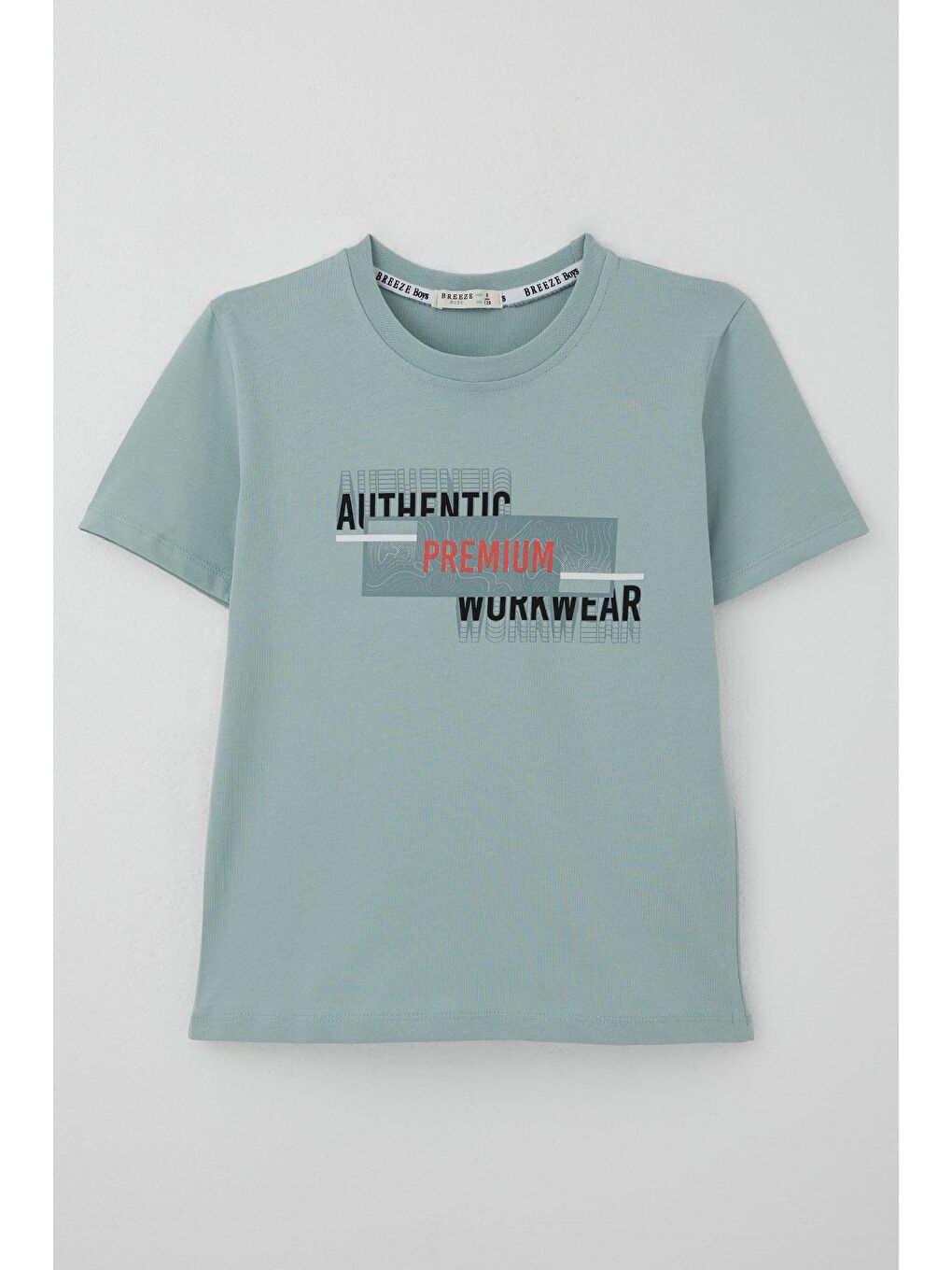 Turkuaz Erkek Çocuk Tişört Yansıma Efekti Yazı Baskılı Su Yeşili (8-14 Yaş)