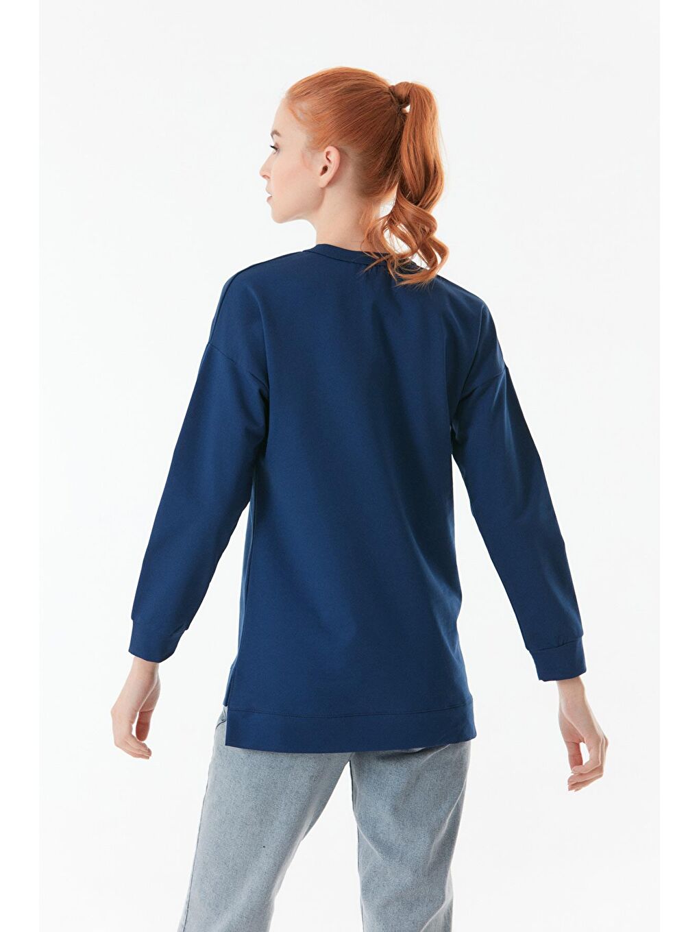 Fullamoda İndigo Basic Bisiklet Yaka Sweatshirt - 2