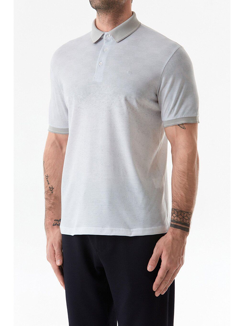 Gri Baskılı Polo Yaka Tişört-3