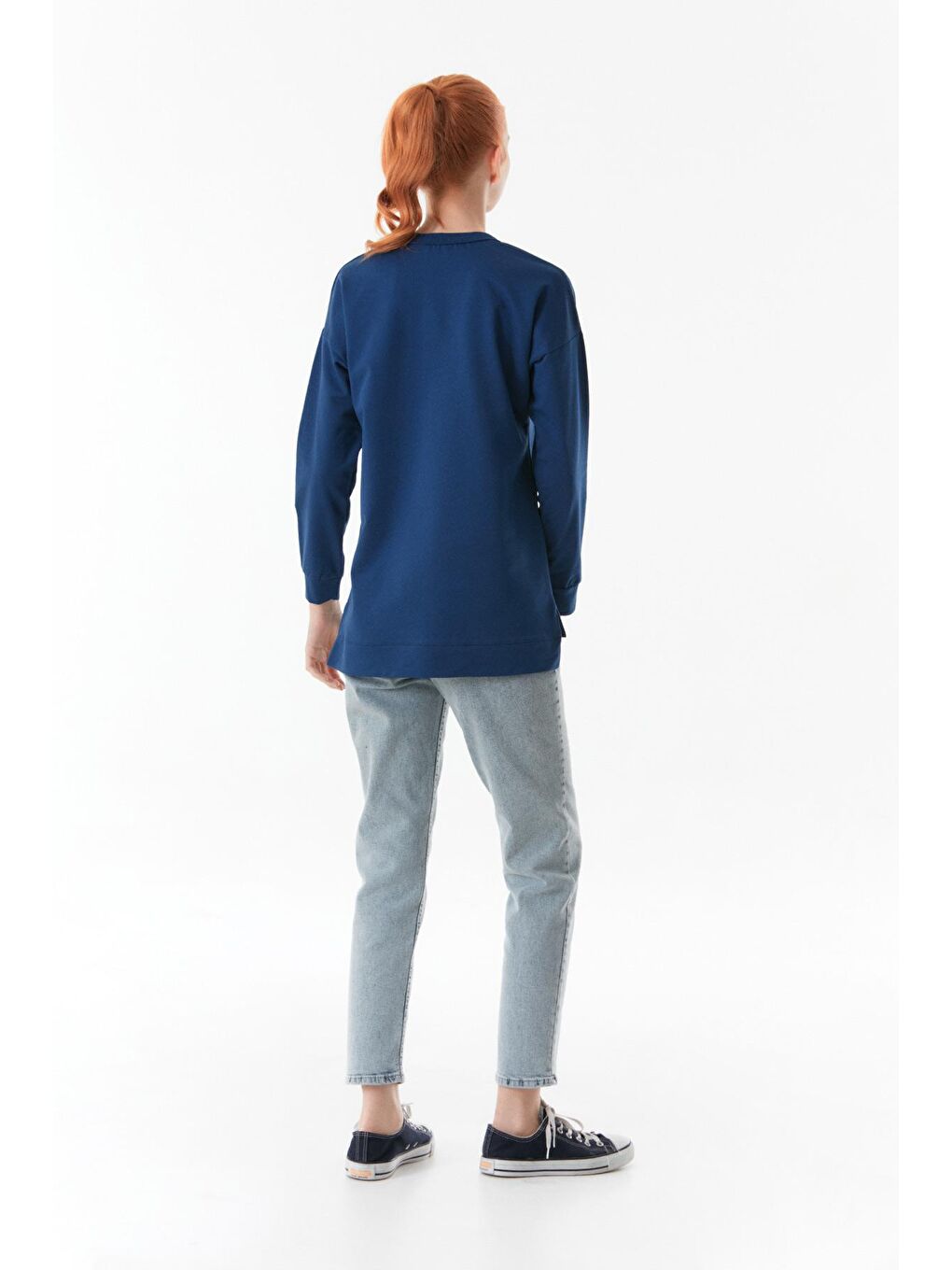 Fullamoda İndigo Basic Bisiklet Yaka Sweatshirt - 3