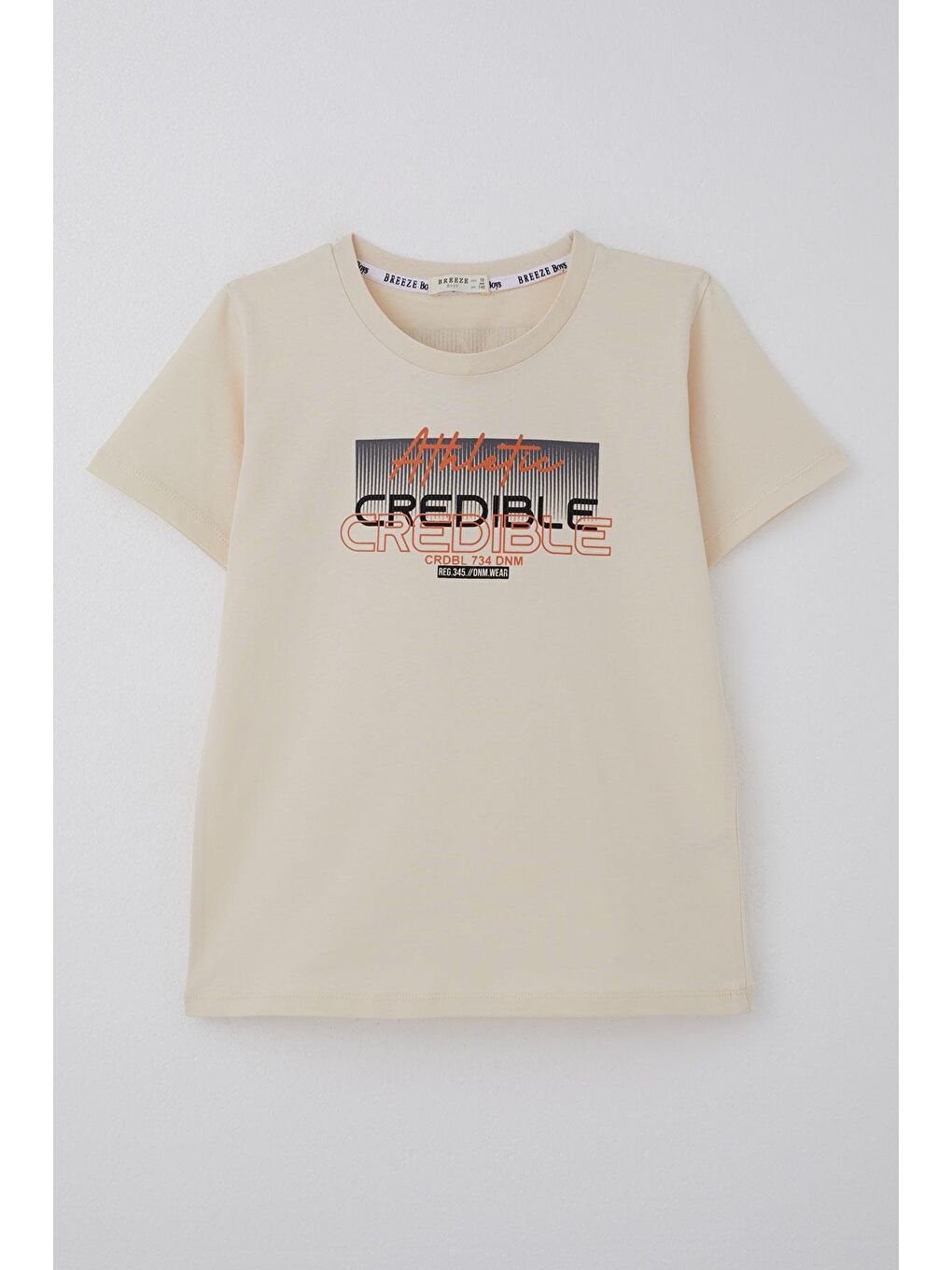 Ekru Erkek Çocuk Tişört Yazı Baskılı Sırt Kısmı Baskı Detaylı Krem (10-16 Yaş)