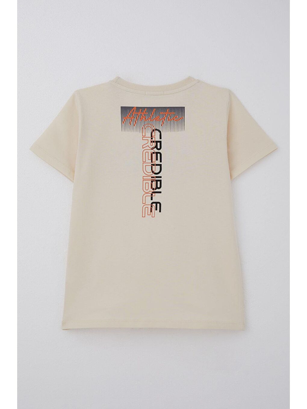 Ekru Erkek Çocuk Tişört Yazı Baskılı Sırt Kısmı Baskı Detaylı Krem (10-16 Yaş)-1