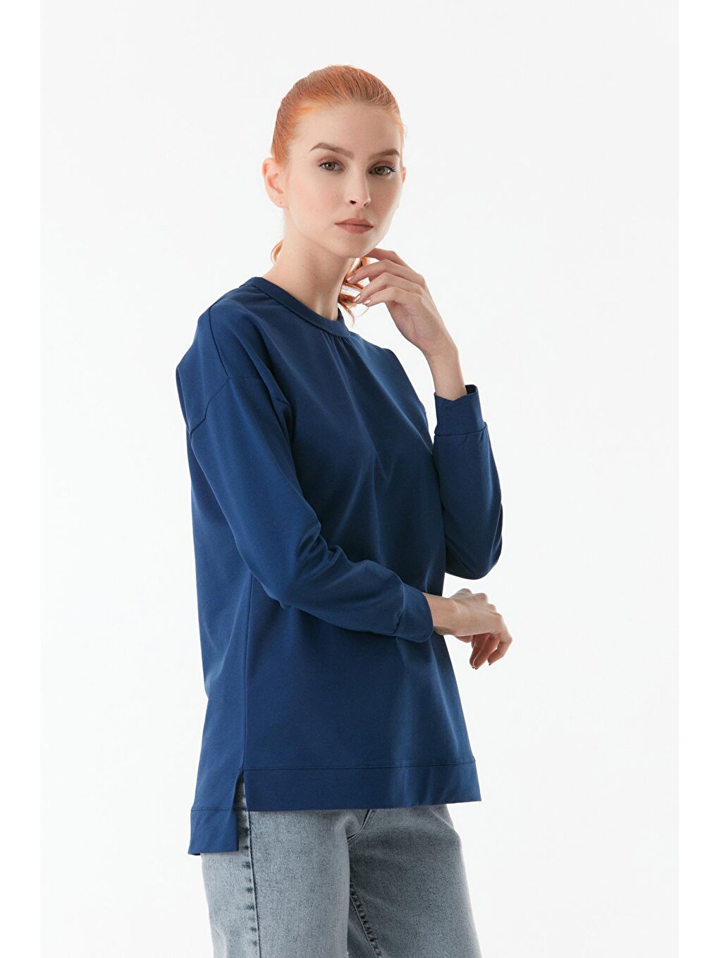 Fullamoda İndigo Basic Bisiklet Yaka Sweatshirt - 4