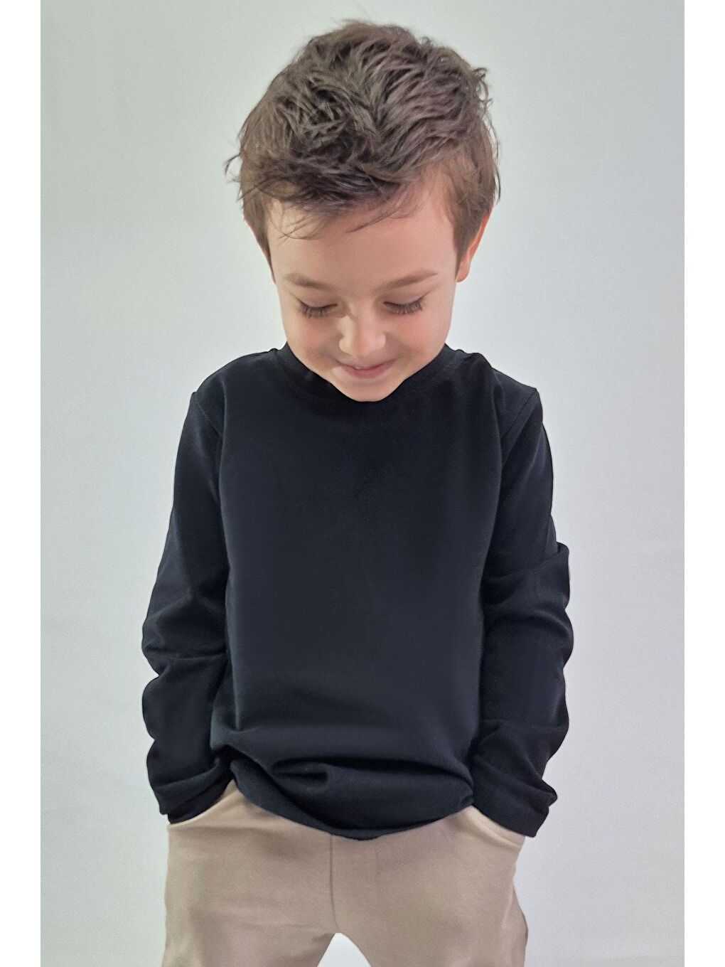 Erkek Çocuk Uzun Kollu Tişört Basic Siyah (5-14 Yaş)-1