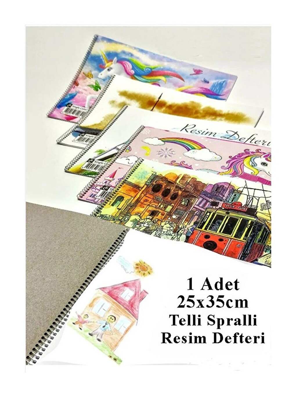 Resim Defteri 25x35 Cm 24 Renk Kuru Boya Dereceli Kurşun Kalem Rulo Kalemlik 24 Bölmeli Hamur Silgi-2