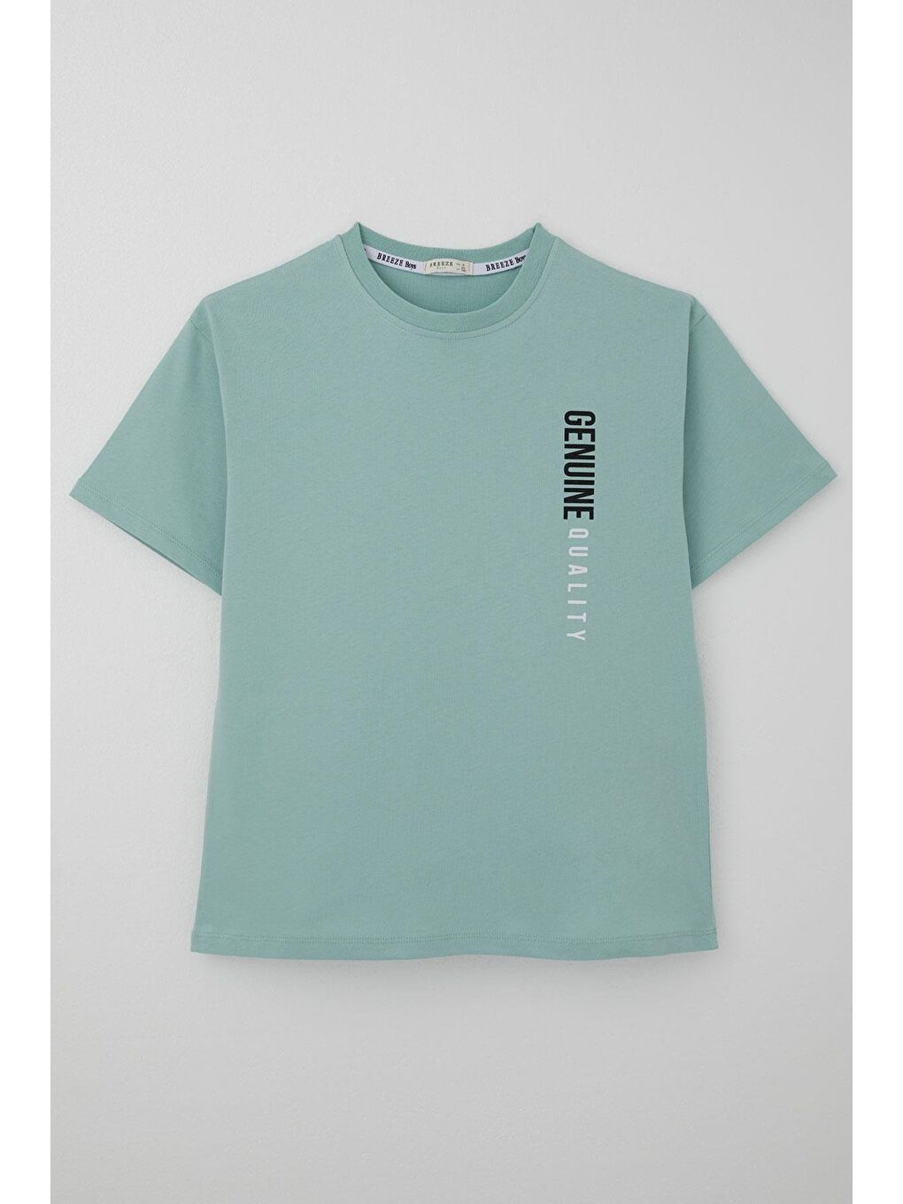 Turkuaz Erkek Çocuk Tişört Sırt Kısmı Yazı Baskılı Su Yeşili (9-14 Yaş)