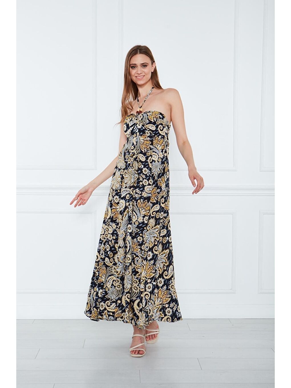 Siyah Kadın Sahil Askı Detaylı Elbise-1