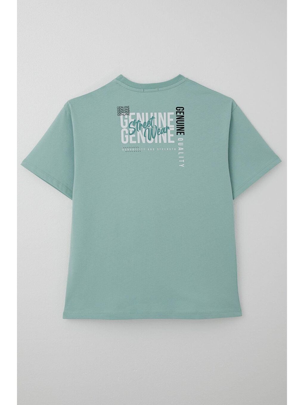 Turkuaz Erkek Çocuk Tişört Sırt Kısmı Yazı Baskılı Su Yeşili (9-14 Yaş)-1