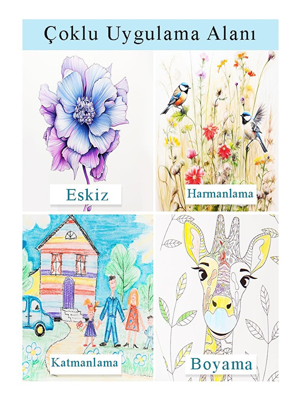 Resim Defteri 25x35 Cm 24 Renk Kuru Boya Dereceli Kurşun Kalem Rulo Kalemlik 24 Bölmeli Hamur Silgi-6