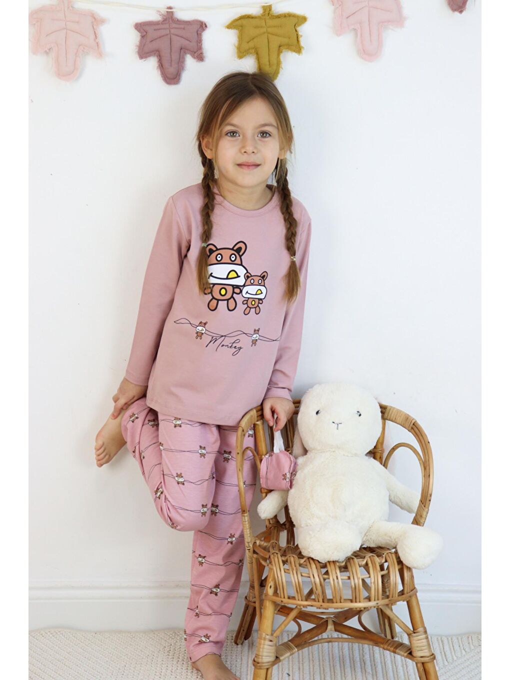 Gri Kız Çocuk Baskılı Göz Bantlı Pijama Takımı-3