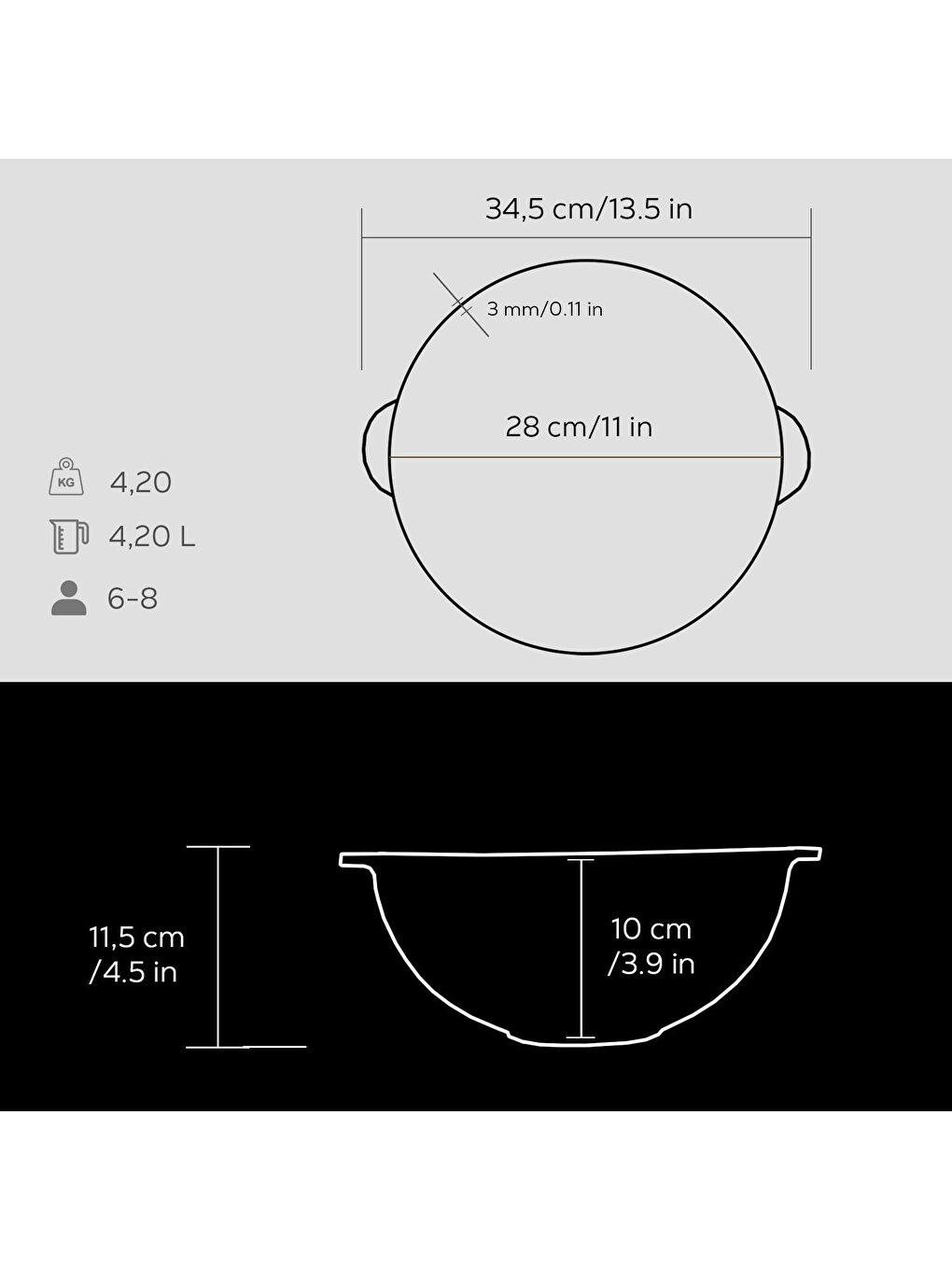 Siyah Yuvarlak Kazan / Tencere. Döküm Demir Yekpare Kulplu Çap(Ø)28cm.-2