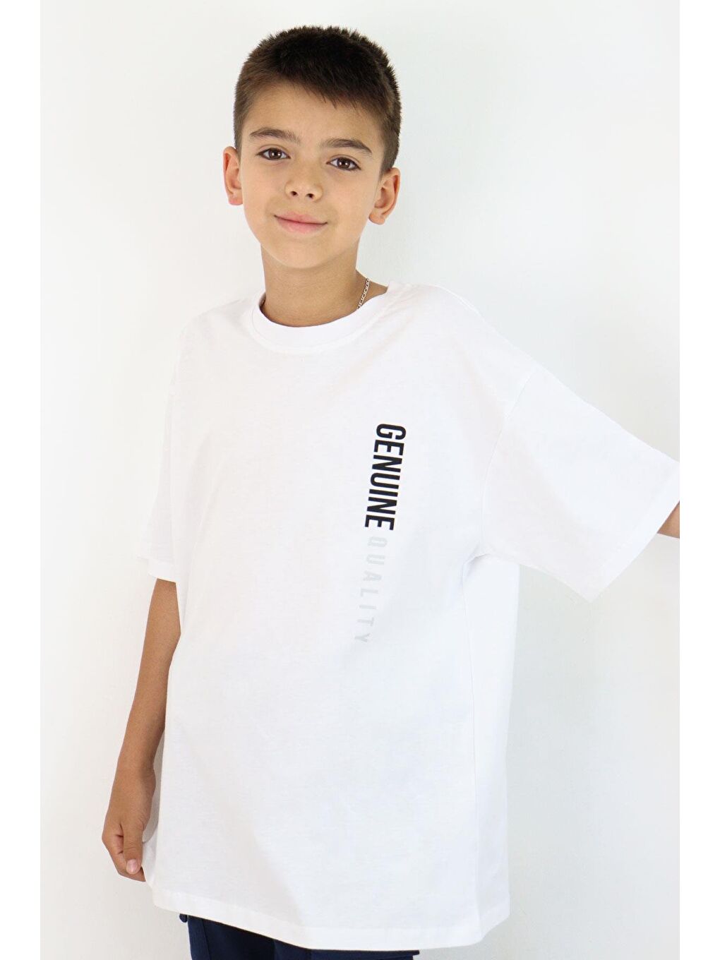 Erkek Çocuk Tişört Sırt Kısmı Yazı Baskılı Beyaz (9-12 Yaş)