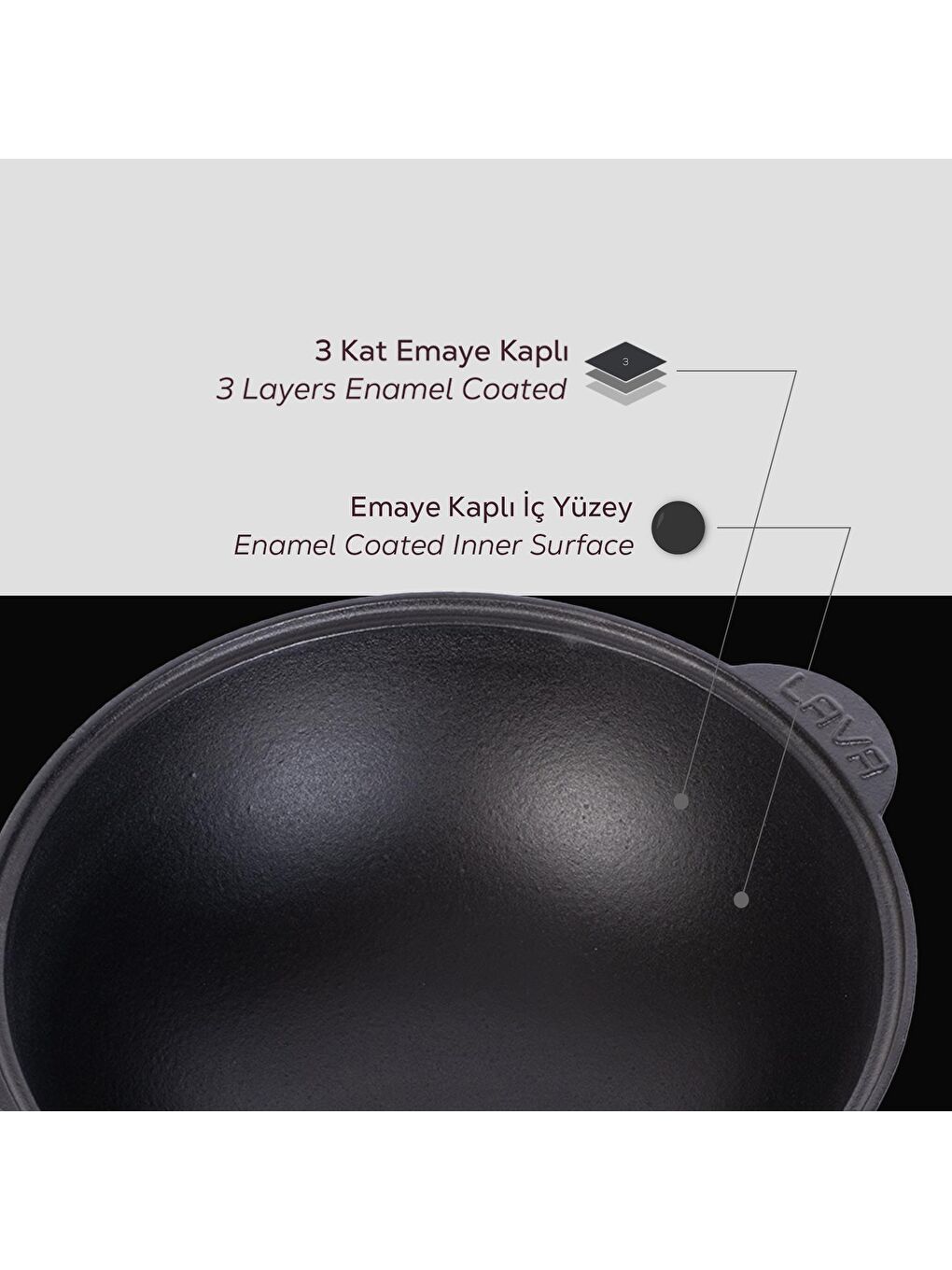 Siyah Yuvarlak Kazan / Tencere. Döküm Demir Yekpare Kulplu Çap(Ø)28cm.-3