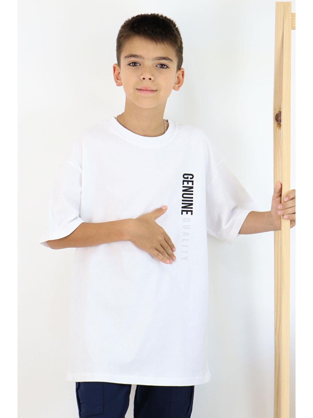 Erkek Çocuk Tişört Sırt Kısmı Yazı Baskılı Beyaz (9-12 Yaş)-1