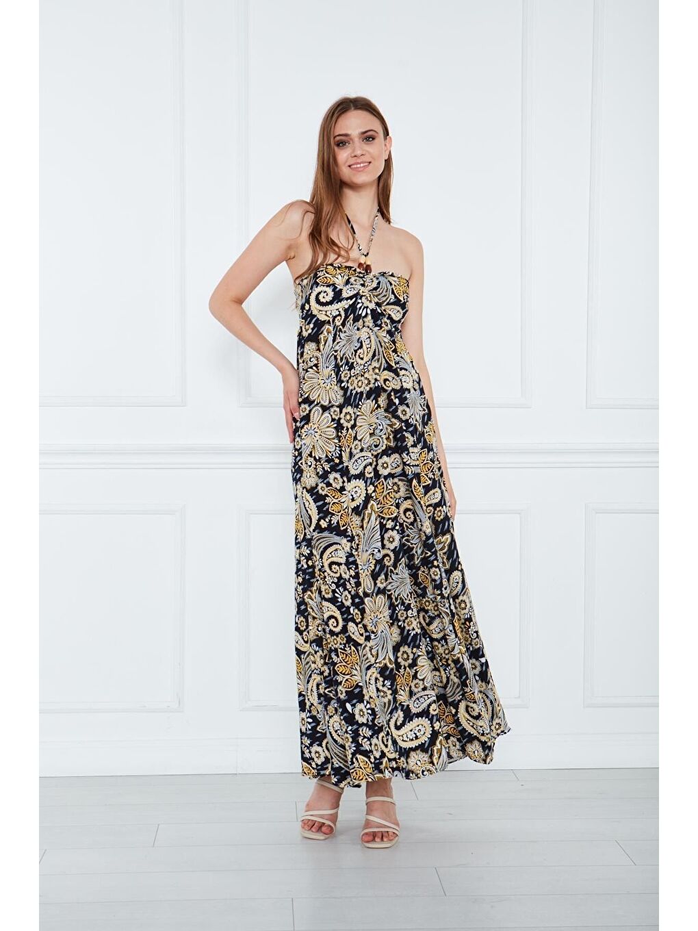 Siyah Kadın Sahil Askı Detaylı Elbise-4