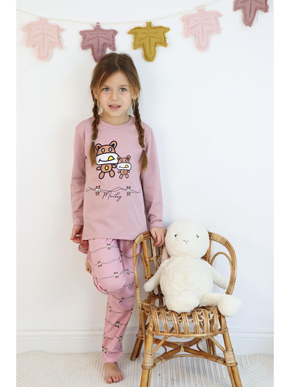 Gri Kız Çocuk Baskılı Göz Bantlı Pijama Takımı-5