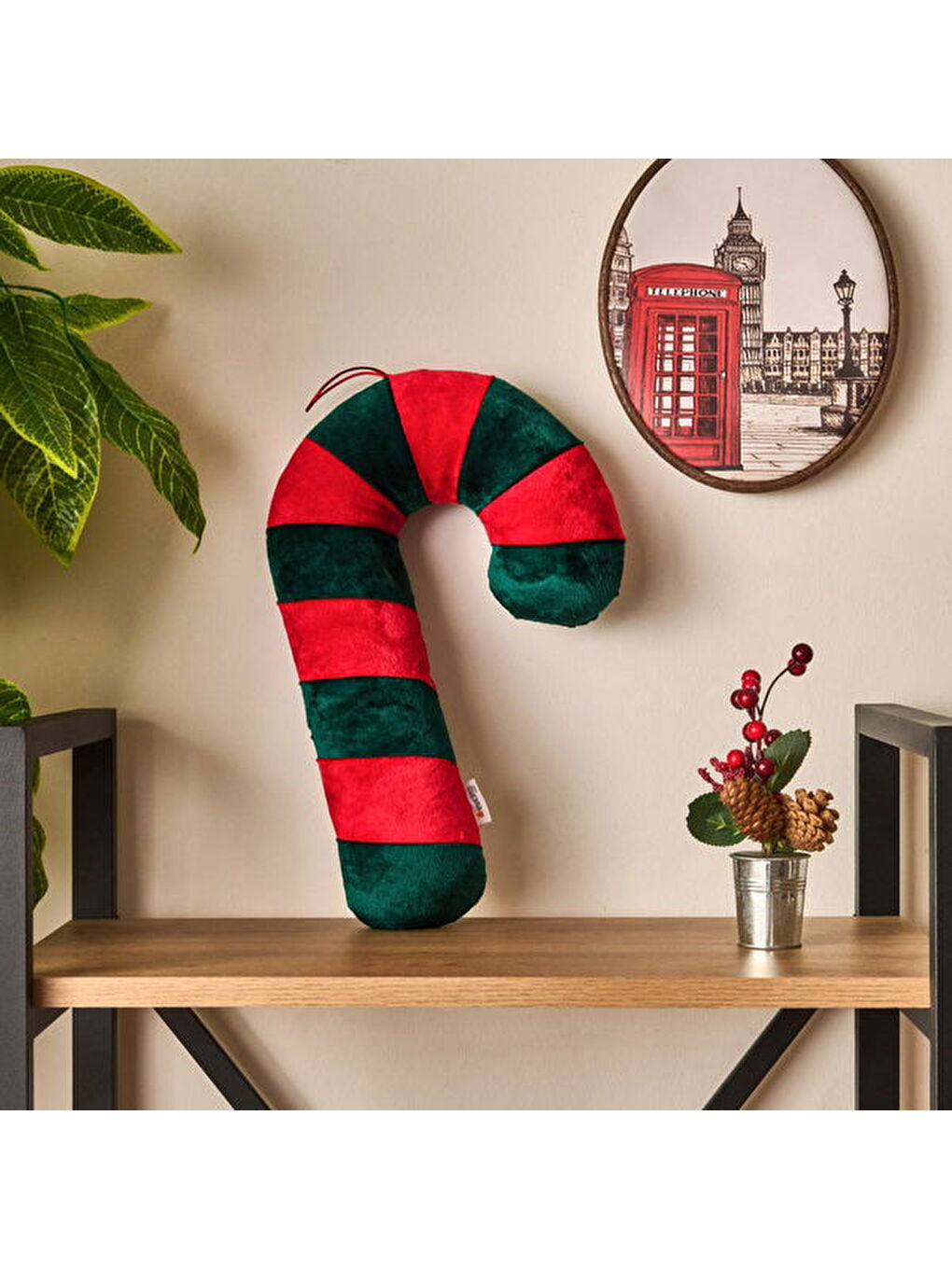 Soft Baston Şeker Figürlü Yastık - Yeşil / Kırmızı - 27x40 cm-2