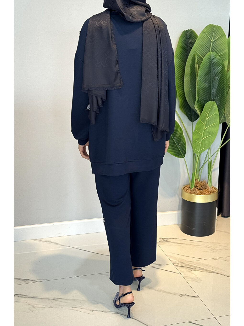 Taş ve Fermuar Detaylı Modal Takım 120276 Lacivert-2