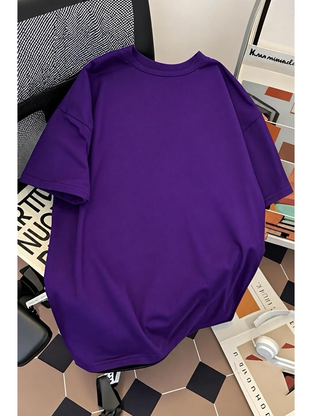 Mor La El İşareti Ön Baskılı Sokak Modası Unisex T-shirt-1