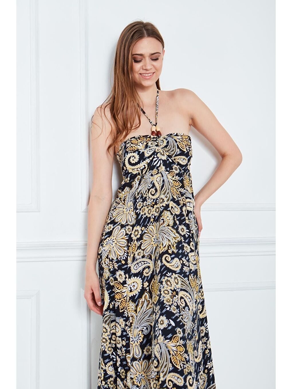 Siyah Kadın Sahil Askı Detaylı Elbise-6