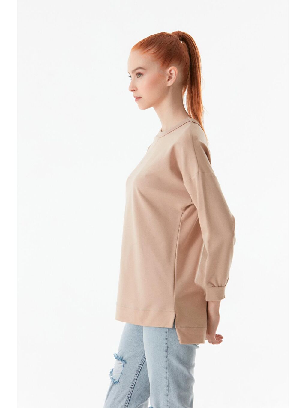 Fullamoda Bej Basic Bisiklet Yaka Sweatshirt - 2