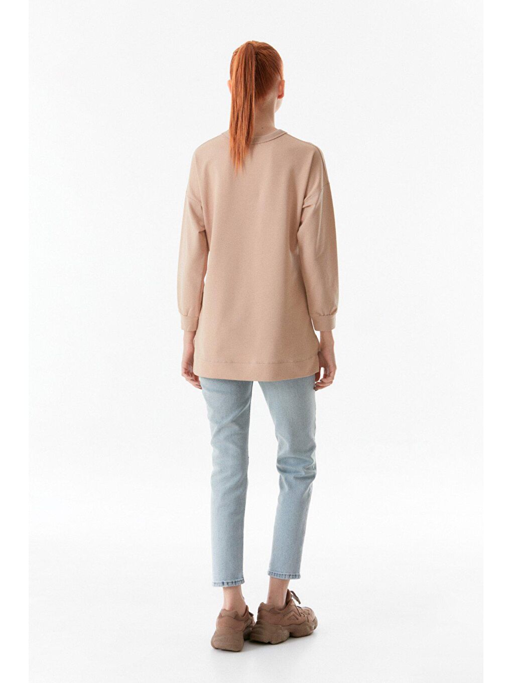 Fullamoda Bej Basic Bisiklet Yaka Sweatshirt - 3