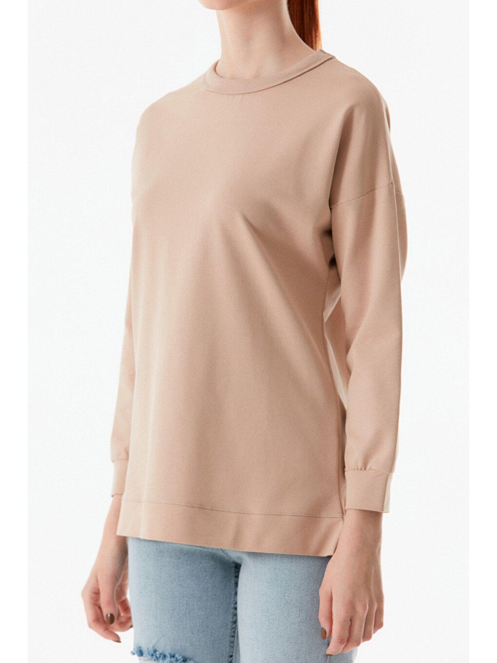 Fullamoda Bej Basic Bisiklet Yaka Sweatshirt - 4