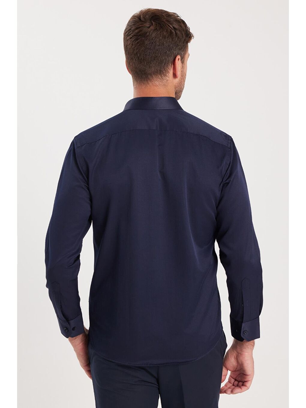 Erkek Regular Fit Klasik Kesim Pamuklu Düz Lacivert Gömlek-6