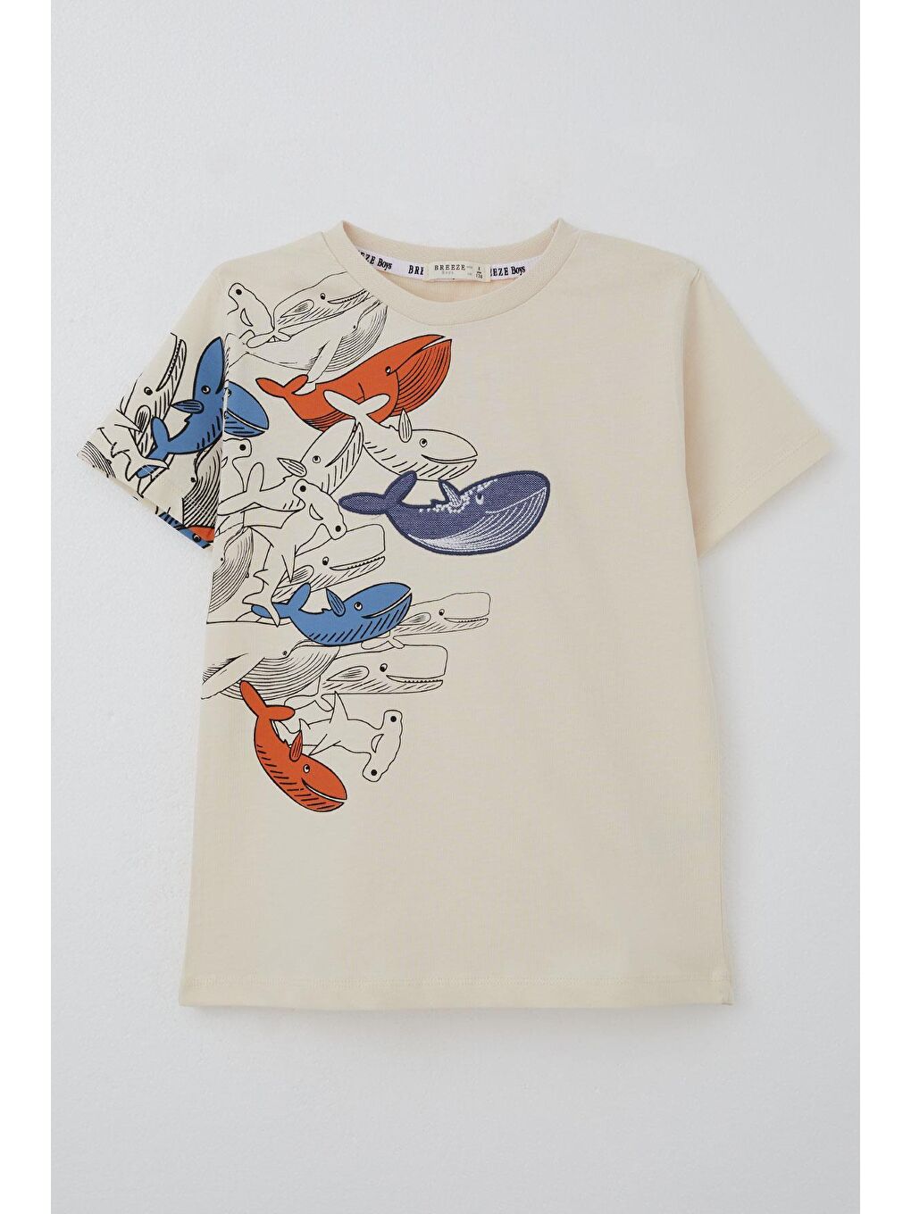 Ekru Erkek Çocuk Tişört Mavi Dünyanın Kahramanları Balinalar Krem (5-9 Yaş)-4