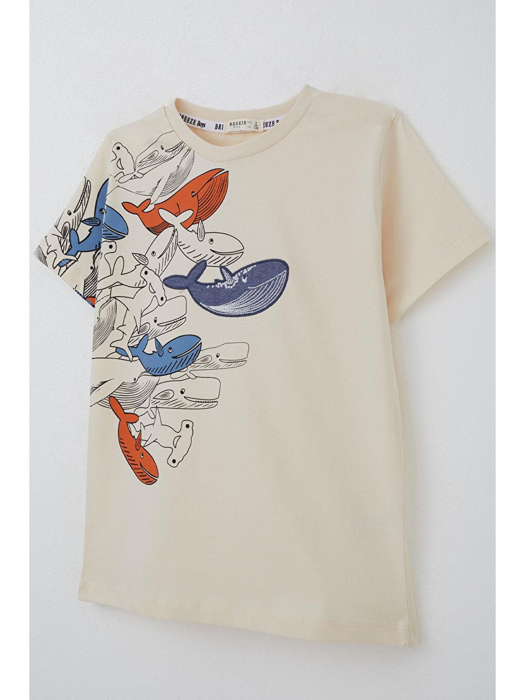 Ekru Erkek Çocuk Tişört Mavi Dünyanın Kahramanları Balinalar Krem (5-9 Yaş)-6