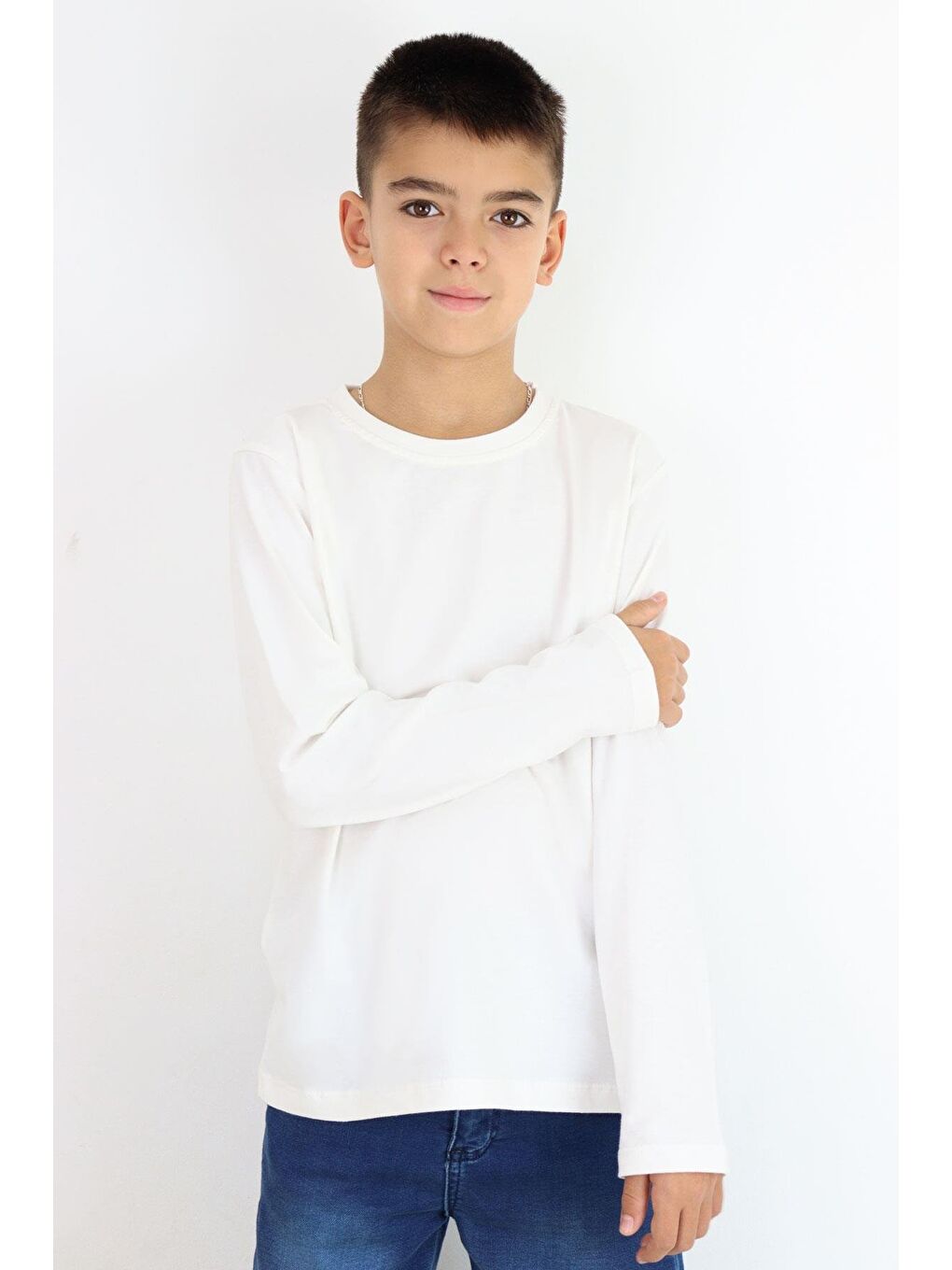 Erkek Çocuk Uzun Kollu Tişört Basic Ekru (5-14 Yaş)-1