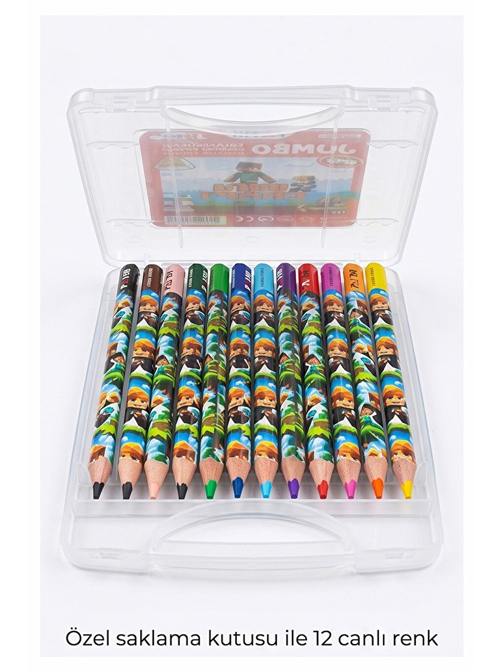 12 Li Jumbo Kuru Boya Kalemi Plastik Kutu 1 Paket Fatih Mini Craft Figürlü 12 Renk Kalın Kuruboya Ta-2
