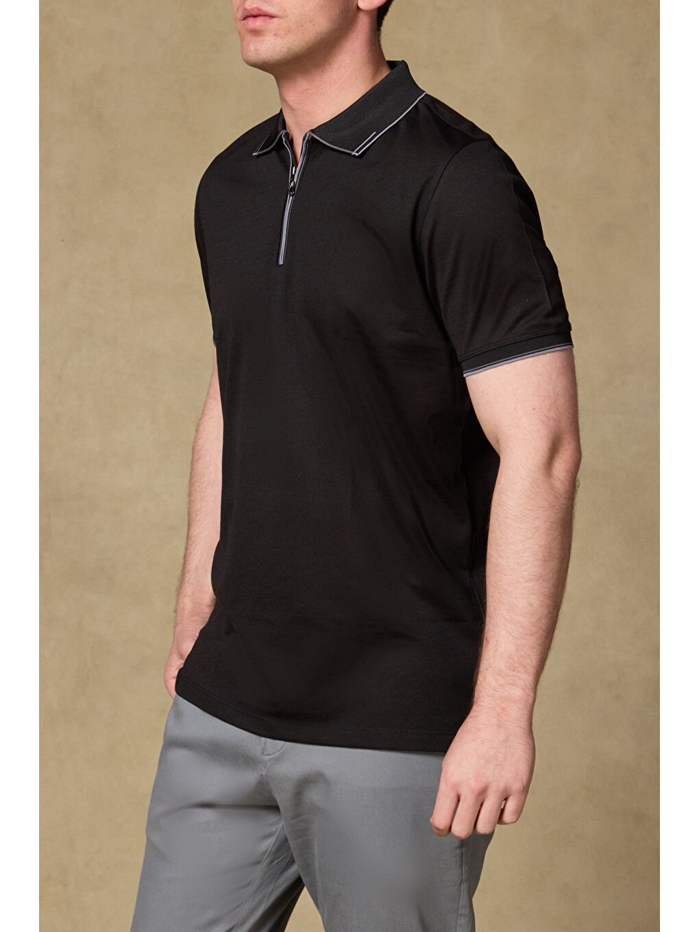 Nero Merserize Pamuklu Modern Fit Siyah Polo Yaka Erkek Düz Polo Shirt
