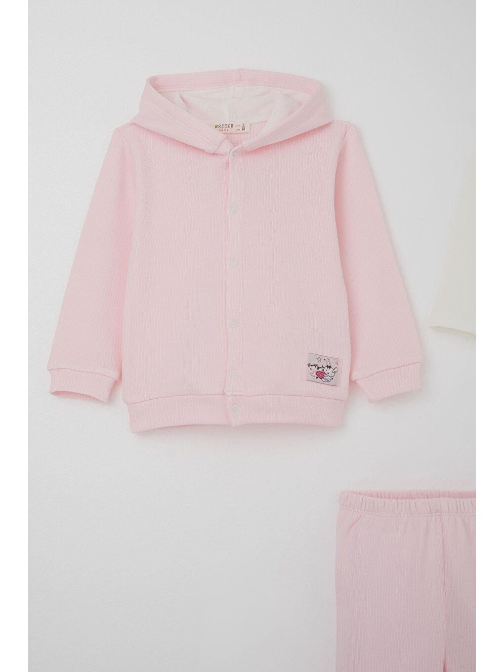 Kız Bebek Bodyli 3 Lü Takım Sevimli Minik Tavşancık Armalı Çıtçıtlı Pembe (4 Ay-1 Yaş)-2